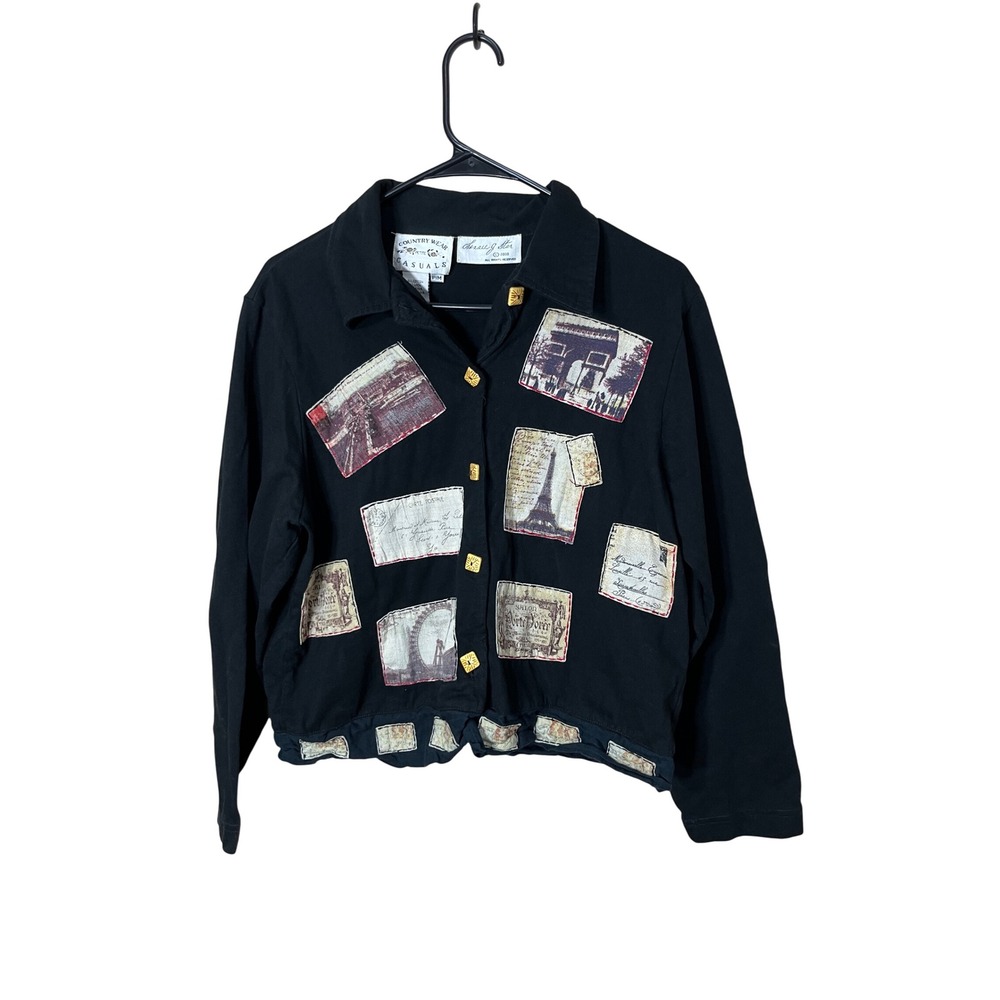 Vintage‎ Country Wear Petite Casuals Black Postcard Paris Shirt Jacket P/M
